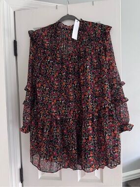 Topshop Long Sleeve Floral Mini Dress